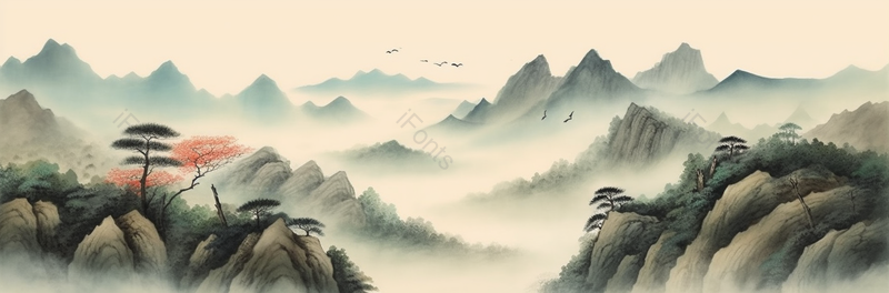 山头云松淡彩水墨画中国风背景,插画/手绘图,插画/手绘图库,插画/手绘图下载,插画/手绘